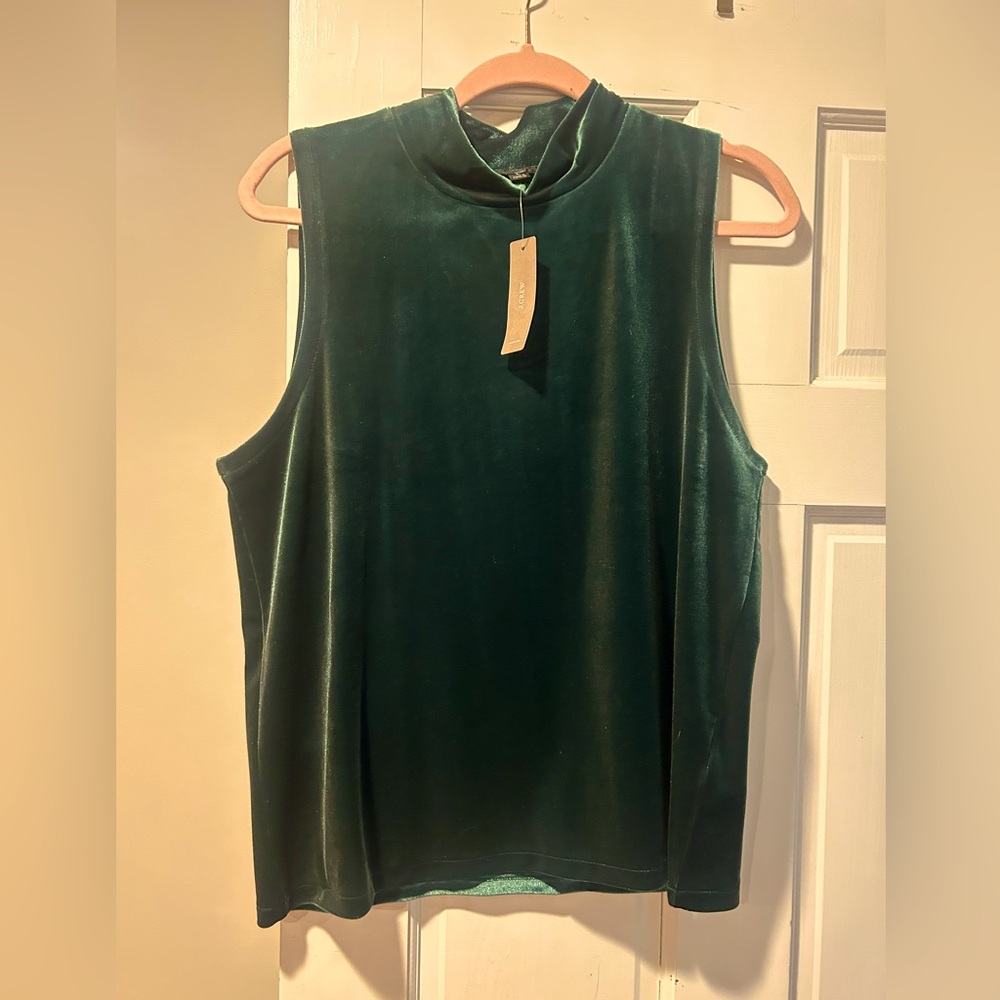 J Crew forest green velvet mock neck sleeveless top, size large